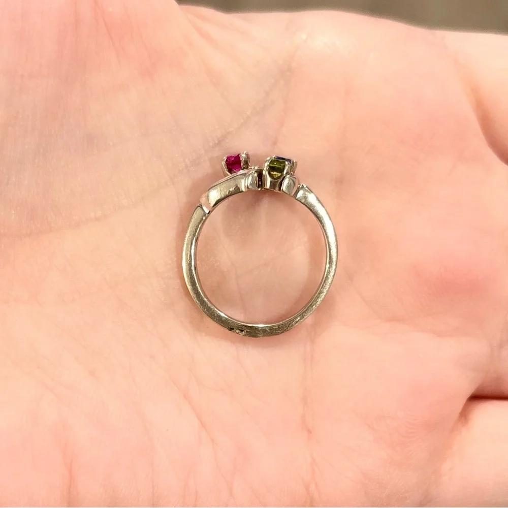 14K Rainbow Spinel red blue green gemstone cluster vintage white gold ring - Picture 10 of 12